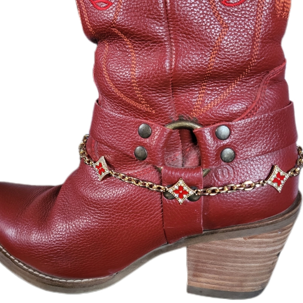 Western Cowboy Boots Chains with Red Accents Southwestern Boot Jewelry